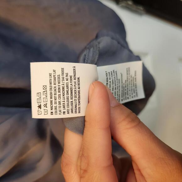 American Eagle Smocked Off-The-Shoulder Satin Top - Dusty Blue- Size Small - Picture 4 of 8